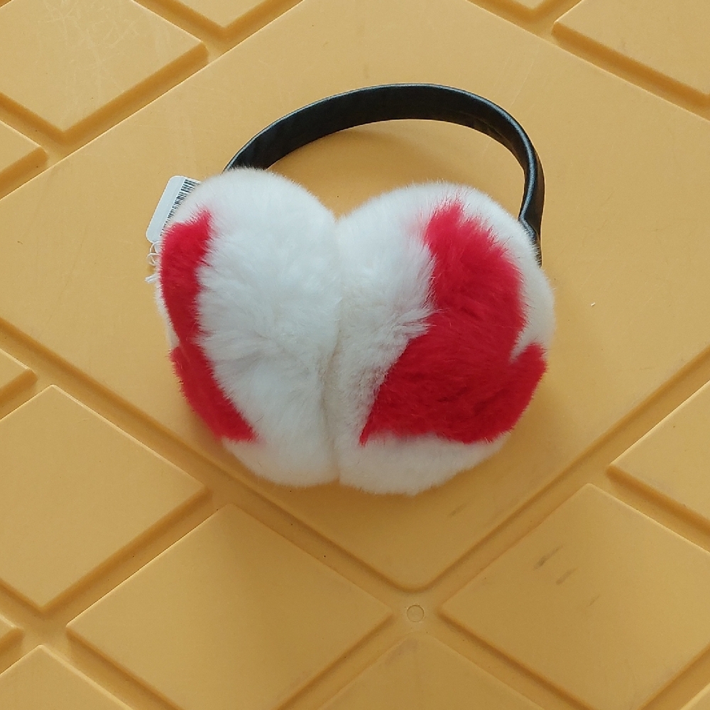 Red and White Furry Earmuffs